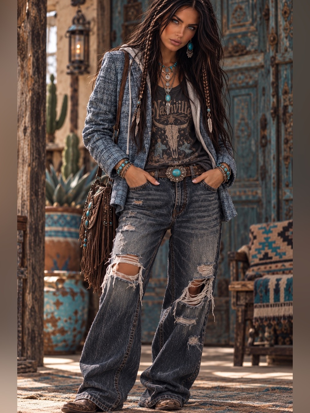 ELAN Plaid Long-sleeve Layered Blazer Hoodie In Blue Silver Plaid $160 MSRP